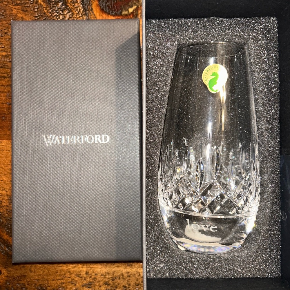 Waterford LISMORE Ogham Crystal ENGRAVED * MOTHER * Vase # 40033743 6” Bud Base